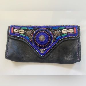 Beaded leather clutch purse